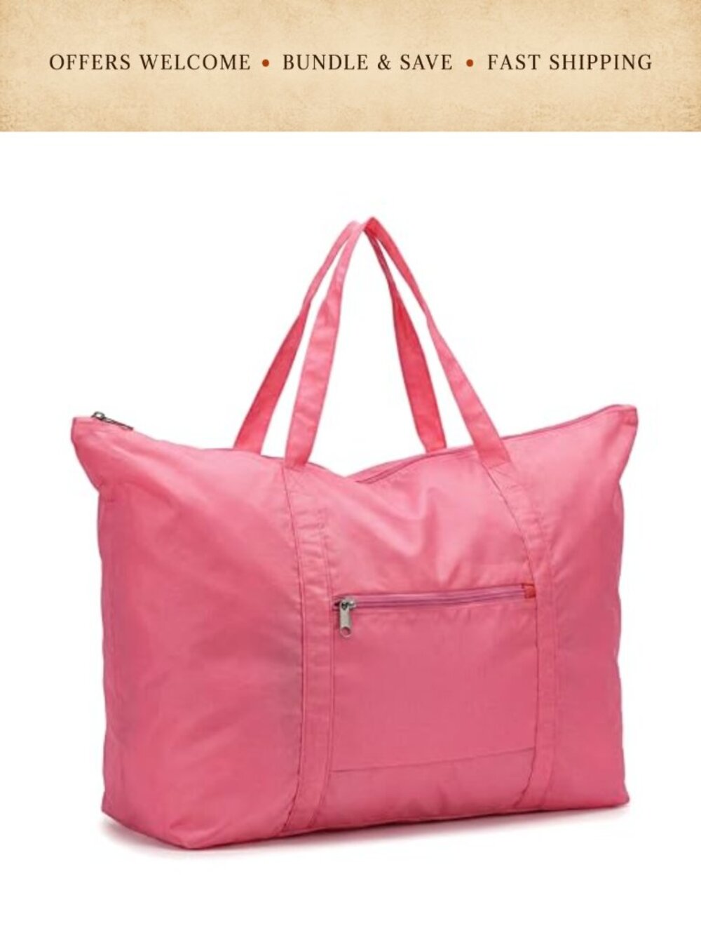 Super Light Nylon Foldable Travel Duffle Bag with Front Zip Pocket
